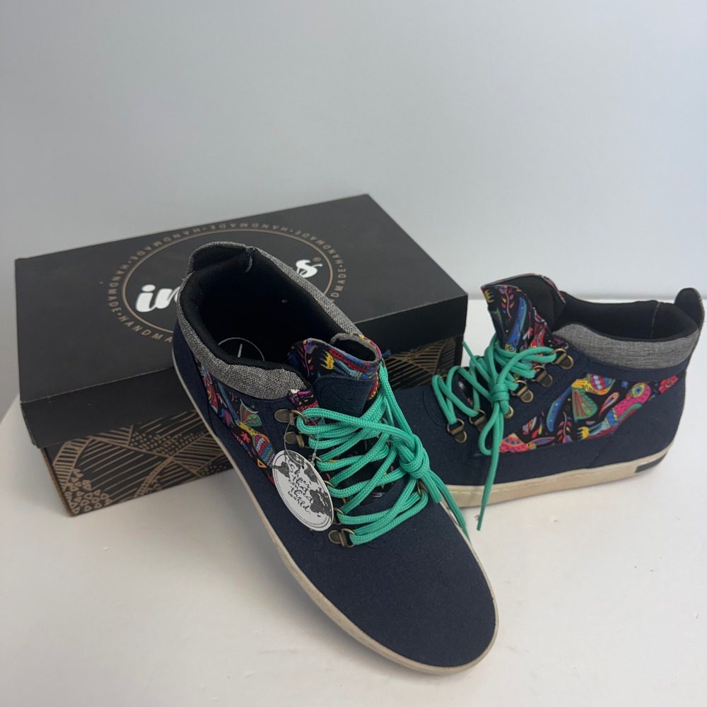 Inkkas Zocalo Camping Boot Mens 11‎ Navy Blue Canvas Bird Print SS210522 New